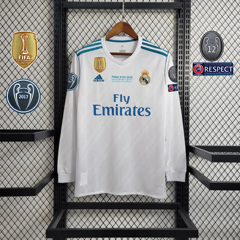 Real Madrid Retro Jersey Home Long Sleeve Custom Soccer Shirt 2017/18