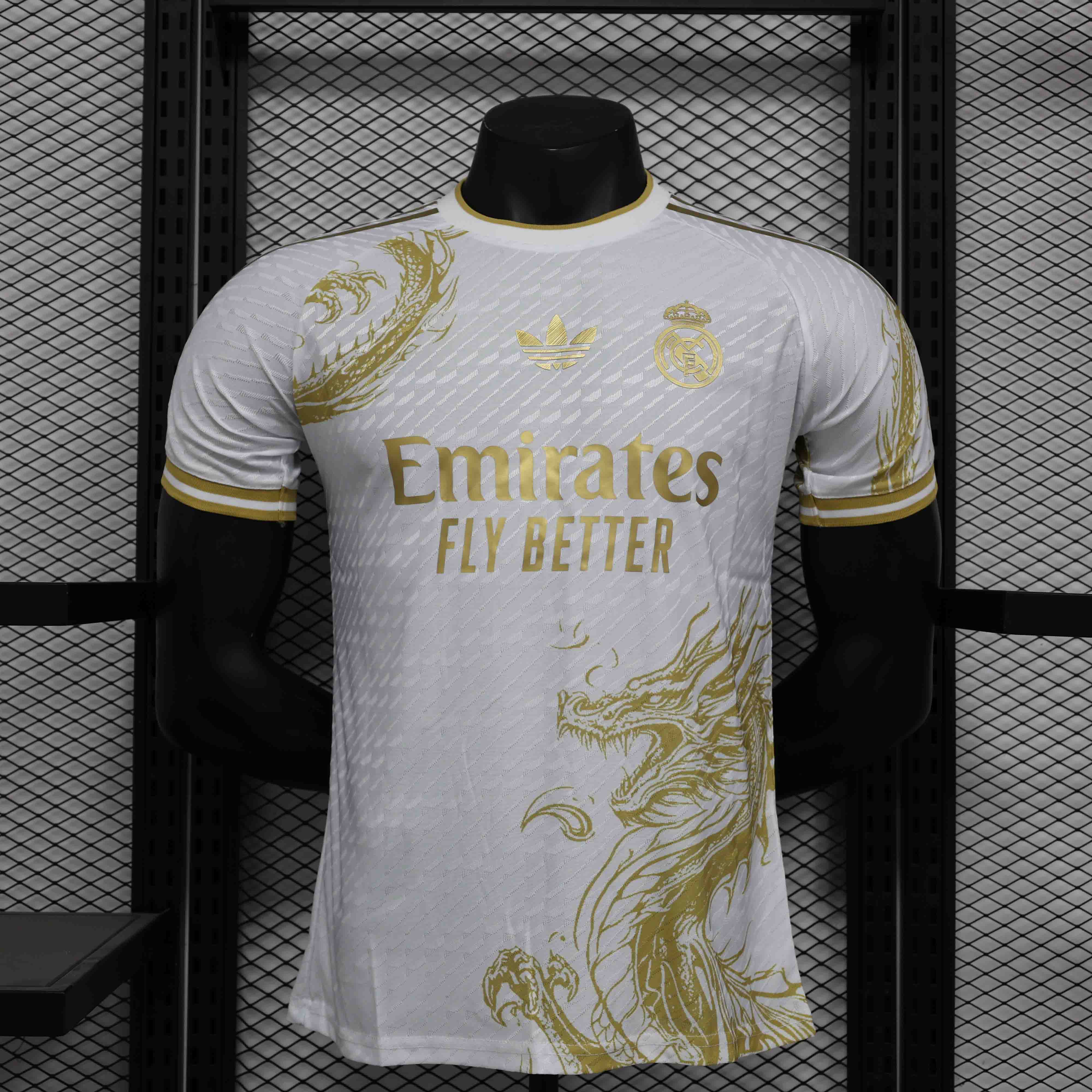 Real Madrid Authentic Soccer Jersey Golden Dragon White Special Edition Shirt 2024/25