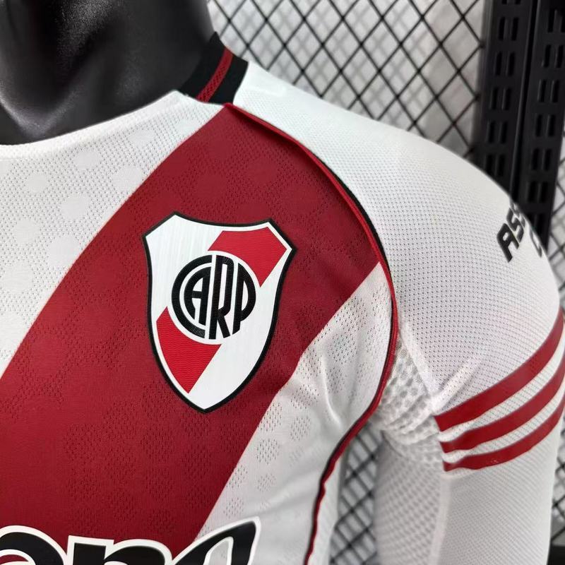 River Plate Authentic Soccer Jersey Home Long Sleeve Shirt 2025/26 - With Sponsors
