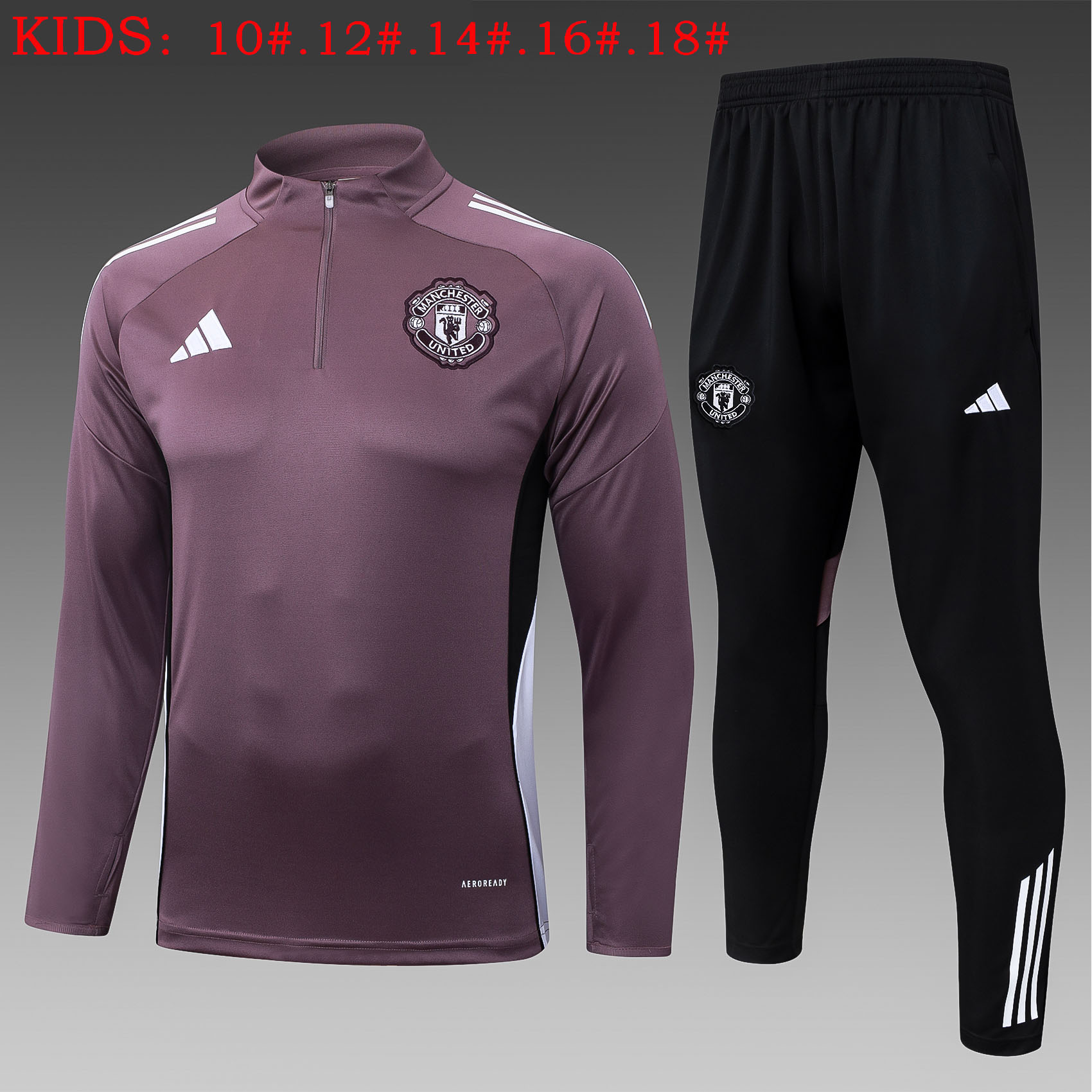 Kids Manchester United Training Kit (Sweatshirt+Pants) Grayish Purple 2025/26