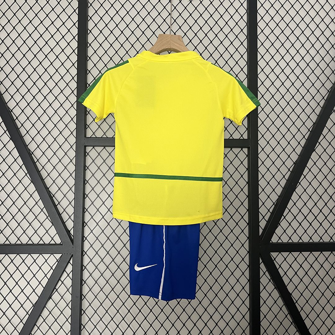 Brazil Retro Jersey Home Uniform Kids Kit Jersey+Shorts World Cup 2002