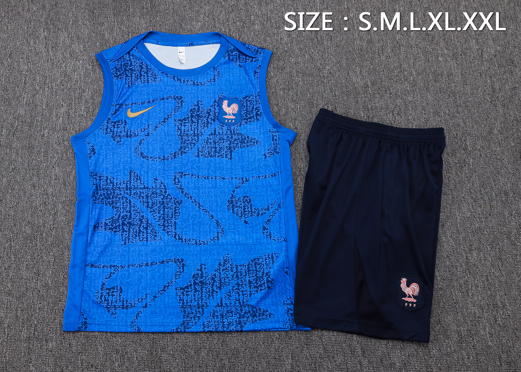 France Sleeveless Training Kit Blue 2025