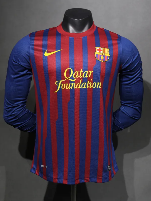 Authentic Barcelona Retro Jersey Home Long Sleeve Soccer Shirt 2011-12