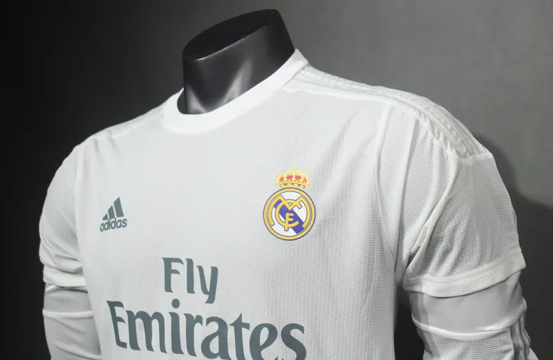 Real Madrid Authentic Retro Jersey Home Long Sleeve Soccer Shirt 2015/16