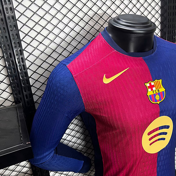 Authentic Soccer Jersey Barcelona Home Shirt Long Sleeve 2024/25-Spotify Logo Without Text