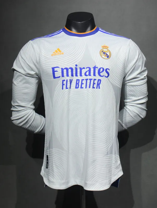 Real Madrid Authentic Retro Jersey Home Long Sleeve Soccer Shirt 2021/22