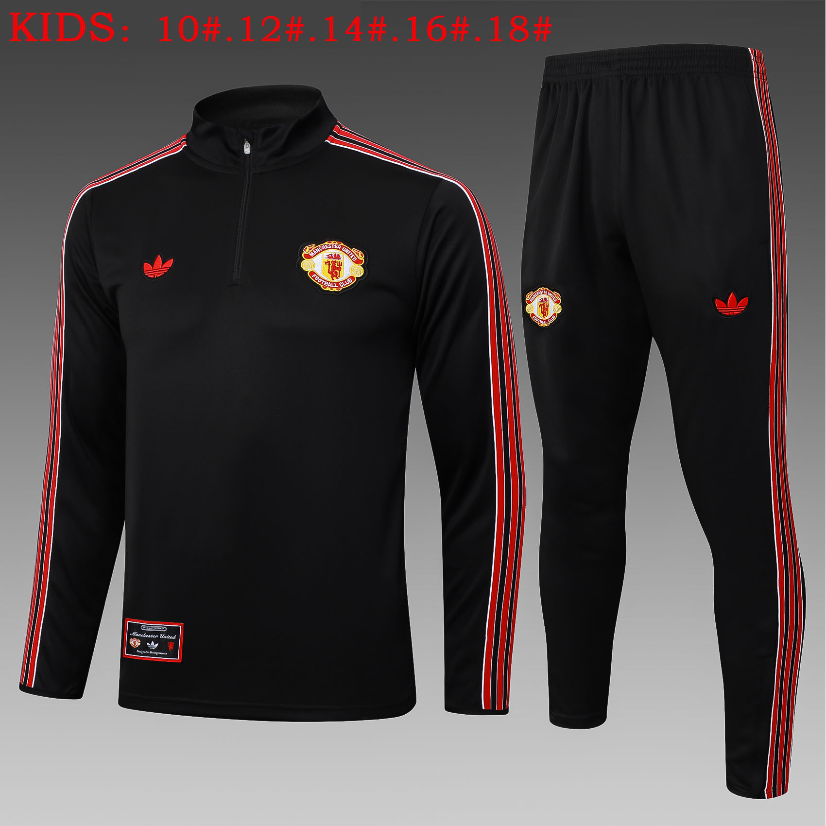 Kids Manchester United Training Kit (Sweatshirt+Pants) Black 2025/26
