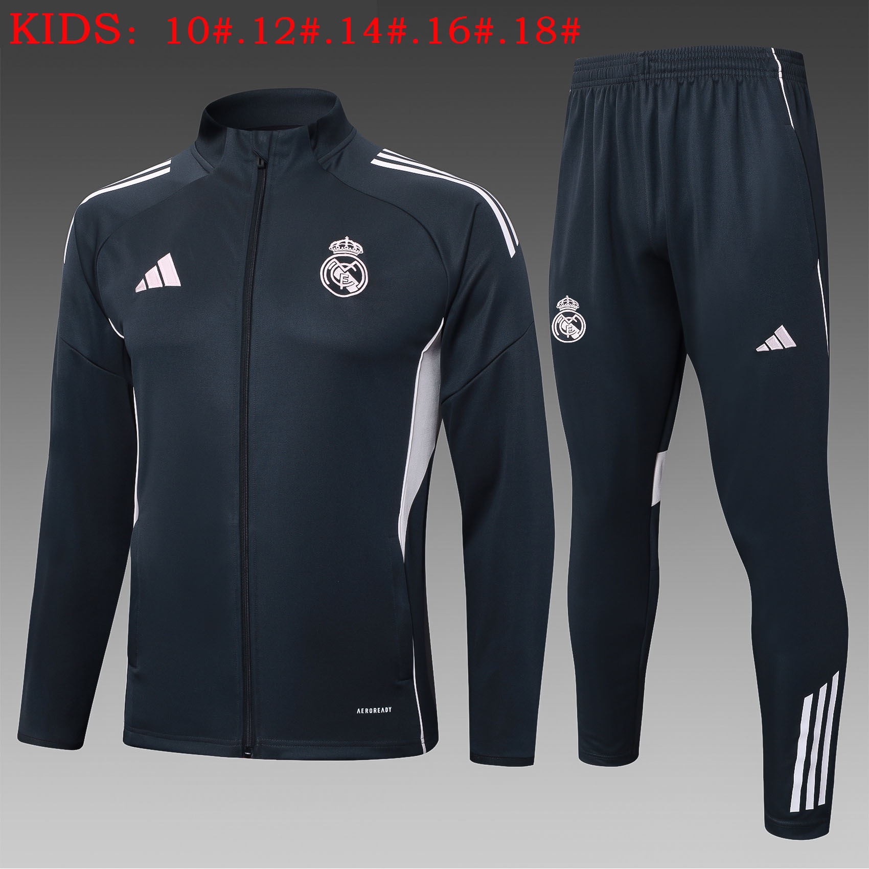 Kids Real Madrid Training Kit (Jacket+Pants) Deep Grey 2025/26