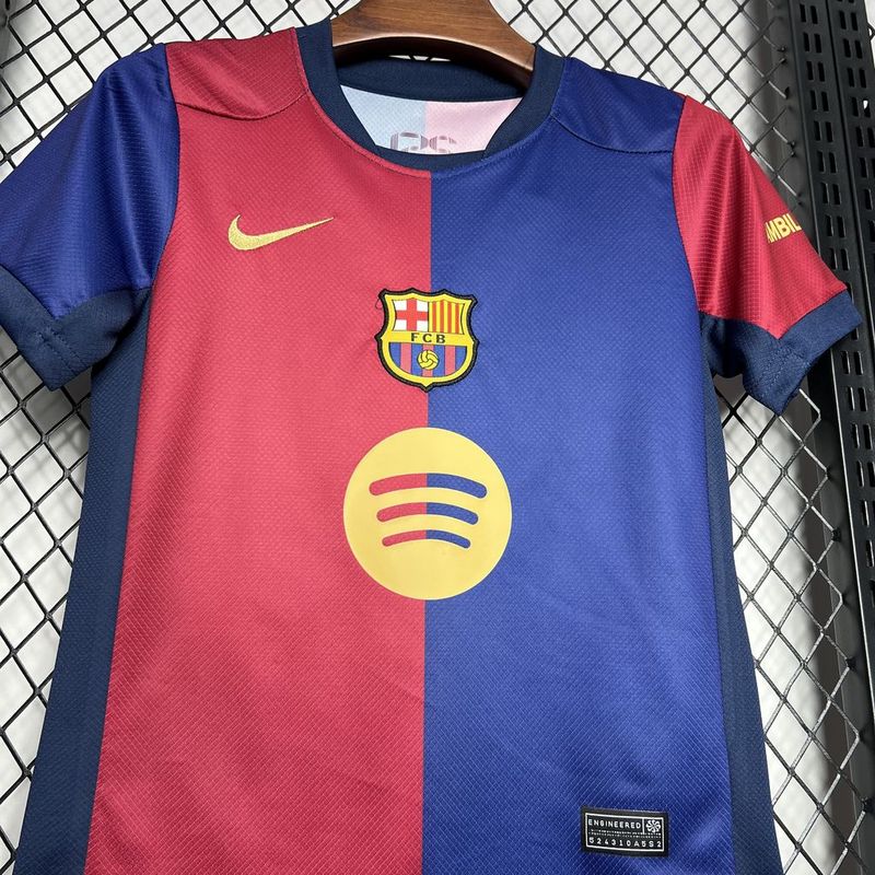 Barcelona Home Soccer Kids Kit Jersey+Shorts 2024/25 - Spotify Logo Without Text