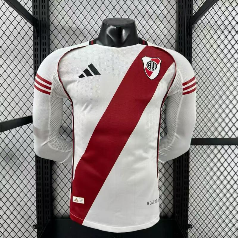 River Plate Authentic Soccer Jersey Home Long Sleeve Shirt 2025/26