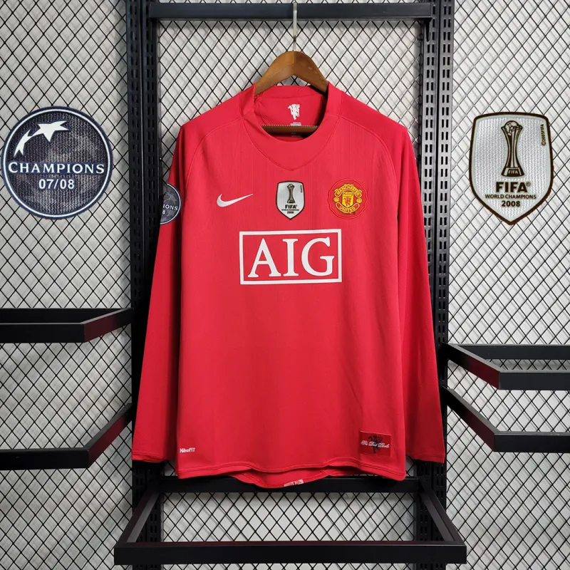 Manchester United Retro Home Long Sleeve Football Jersey Shirt 2007/08