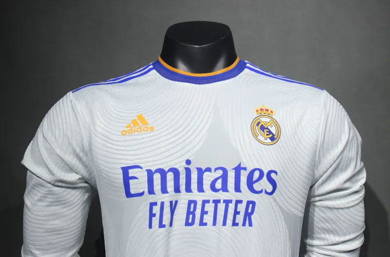 Real Madrid Authentic Retro Jersey Home Long Sleeve Soccer Shirt 2021/22