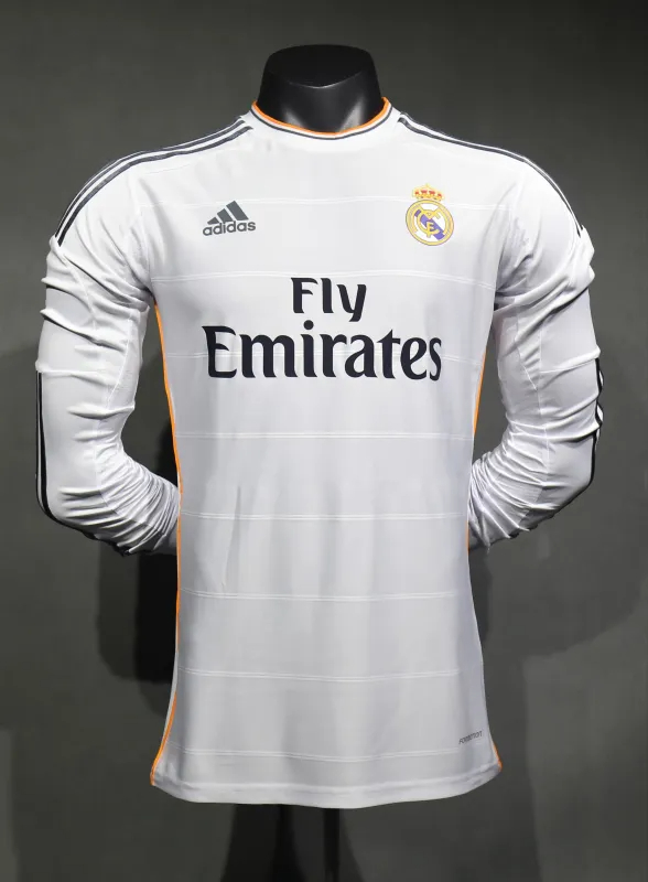 Real Madrid Authentic Retro Jersey Home Long Sleeve Soccer Shirt 2013/14