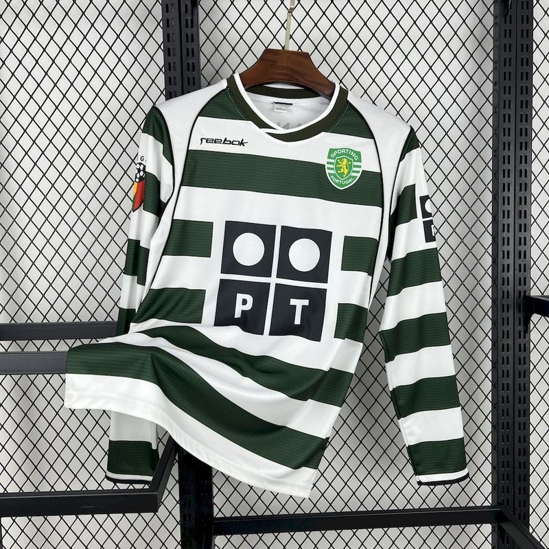 Sporting CP Retro Soccer Jersey Home Long Sleeve Custom Shirt 2001/03