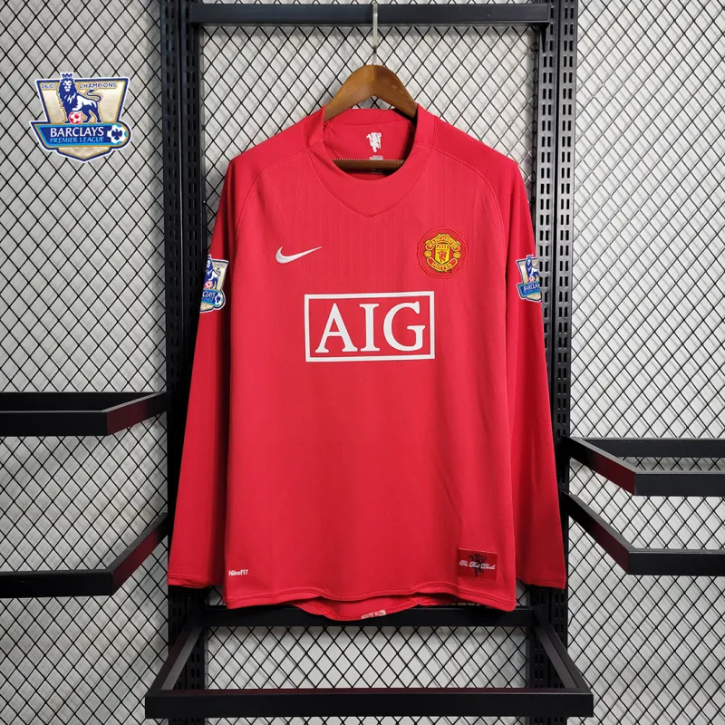 Manchester United Retro Home Long Sleeve Football Jersey Shirt 2007/08
