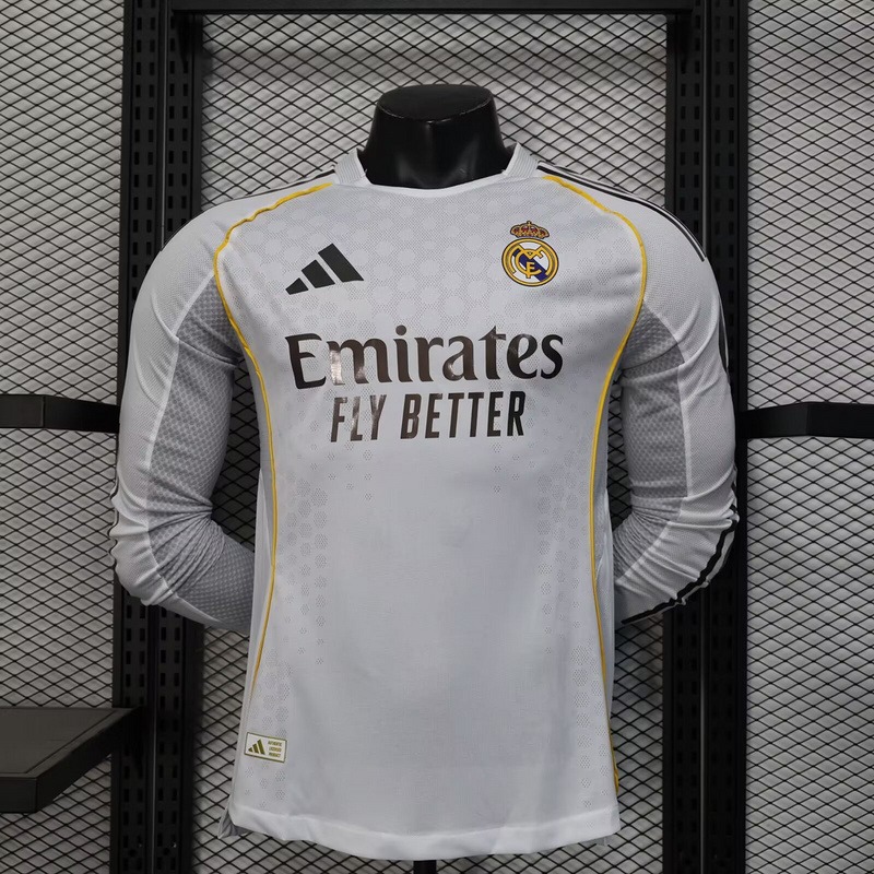 Real Madrid Authentic Soccer Jersey Home Long Sleeve Shirt 2025/26