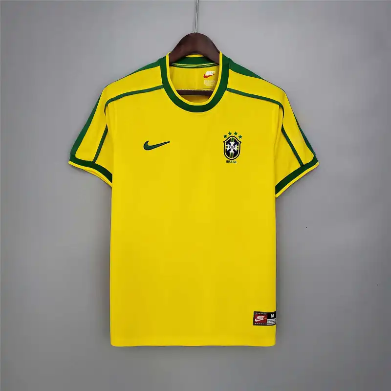 Brazil Nation Retro Ronaldo #9 Rivaldo #10 Cafu #2 Leonardo #18 R.carlos #6 Denilson #19 Jersey Home World Cup 1998
