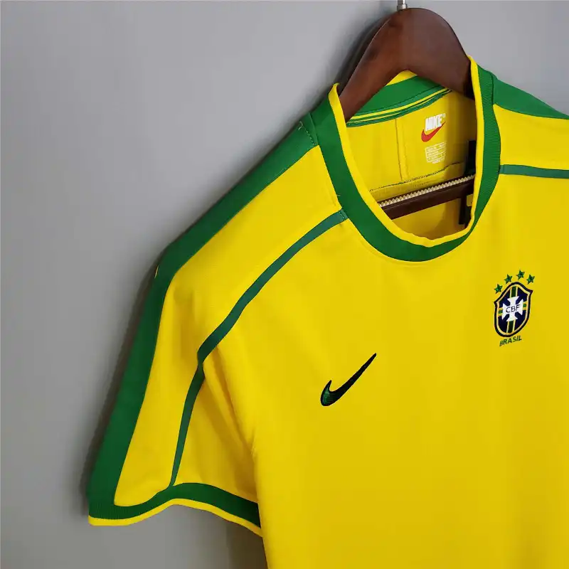 Brazil Nation Retro Ronaldo #9 Rivaldo #10 Cafu #2 Leonardo #18 R.carlos #6 Denilson #19 Jersey Home World Cup 1998