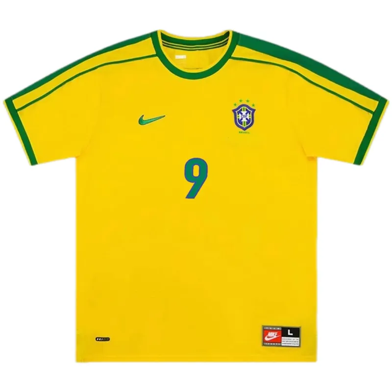 Brazil Nation Retro Ronaldo #9 Rivaldo #10 Cafu #2 Leonardo #18 R.carlos #6 Denilson #19 Jersey Home World Cup 1998