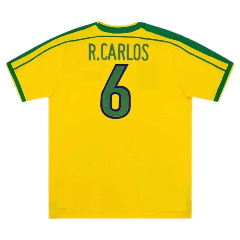 Brazil Nation Retro Ronaldo #9 Rivaldo #10 Cafu #2 Leonardo #18 R.carlos #6 Denilson #19 Jersey Home World Cup 1998