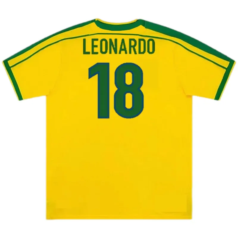 Brazil Nation Retro Ronaldo #9 Rivaldo #10 Cafu #2 Leonardo #18 R.carlos #6 Denilson #19 Jersey Home World Cup 1998