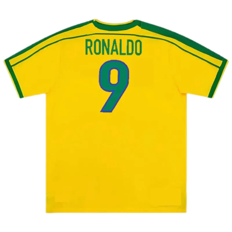 Brazil Nation Retro Ronaldo #9 Rivaldo #10 Cafu #2 Leonardo #18 R.carlos #6 Denilson #19 Jersey Home World Cup 1998
