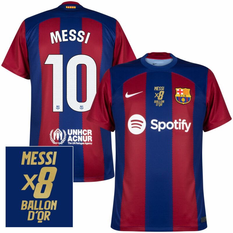 Barcelona Home Shirt incl. Messi 10 x8 Ballon D'or Winners Print  23-24 Size  S-2XL