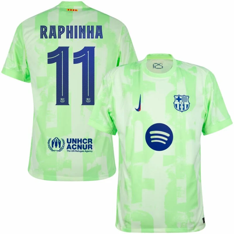 Barcelona 3rd Raphinha 11 Shirt incl. UNHCR and New Spotify Sponsor (Cup Style) 2024-2025  S-4XL