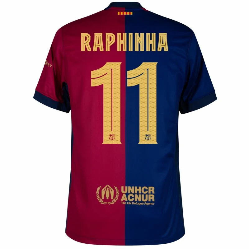 Barcelona Home Raphinha 11 Shirt incl. UNHCR and New Spotify Sponsor (La Liga) 2024-2025    Size S-4XL