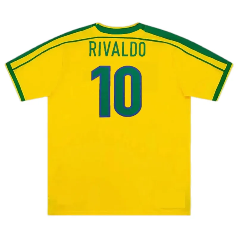 Brazil Nation Retro Ronaldo #9 Rivaldo #10 Cafu #2 Leonardo #18 R.carlos #6 Denilson #19 Jersey Home World Cup 1998
