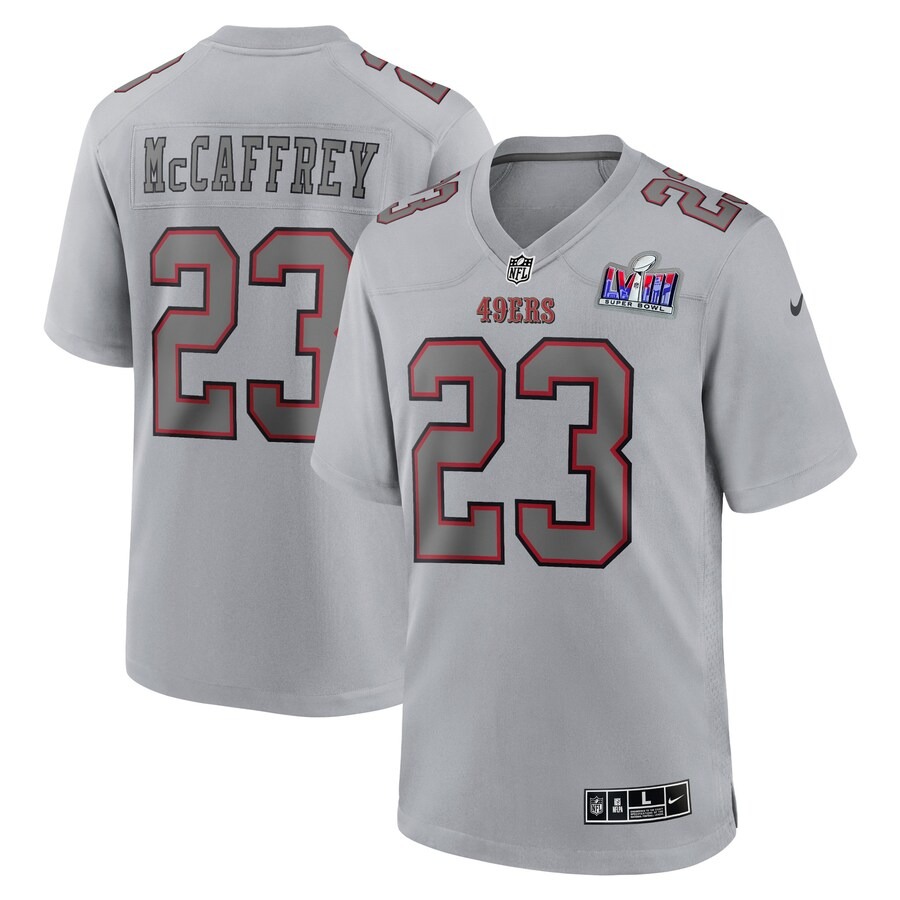 Men's San Francisco 49ers Christian McCaffrey Nike Gray Super Bowl LVIII Atmosphere Fashion Game Jersey