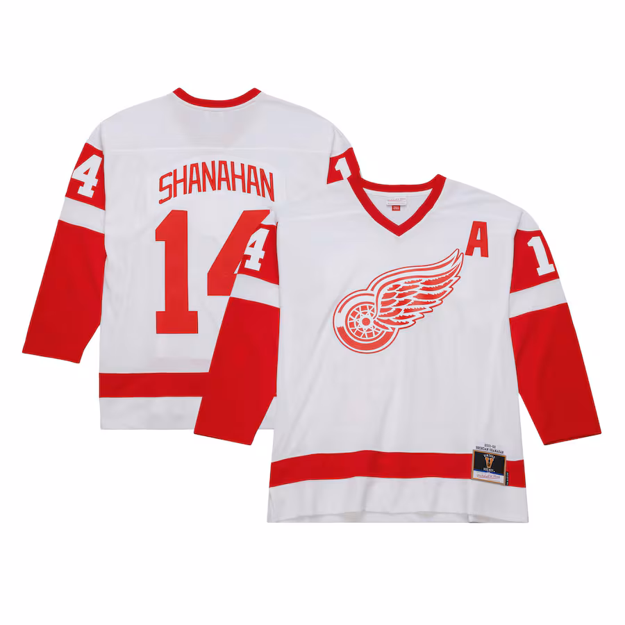 Men's Detroit Red Wings Brendan Shanahan Mitchell & Ness White 2001/02 Alternate Captain Blue Line Player Jersey