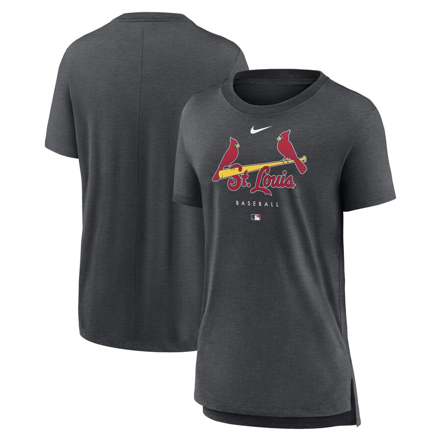 Women's St. Louis Cardinals Nike Heather Charcoal Authentic Collection Early Work Tri-Blend T-Shirt