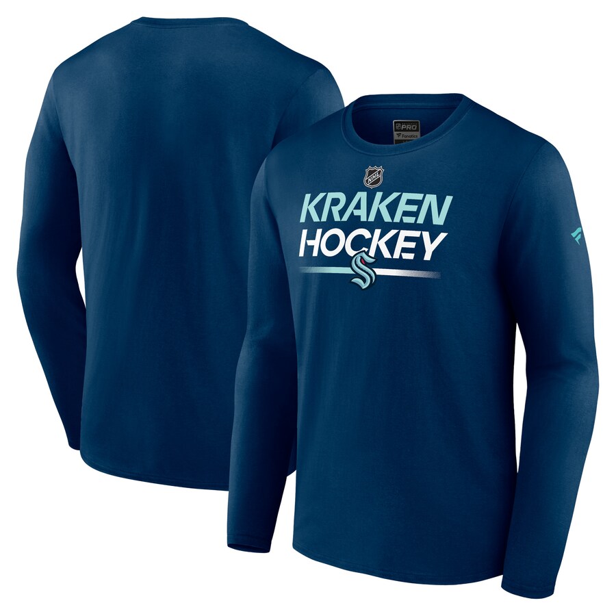 Men's Seattle Kraken Fanatics Deep Sea Blue Authentic Pro Primary Long Sleeve T-Shirt