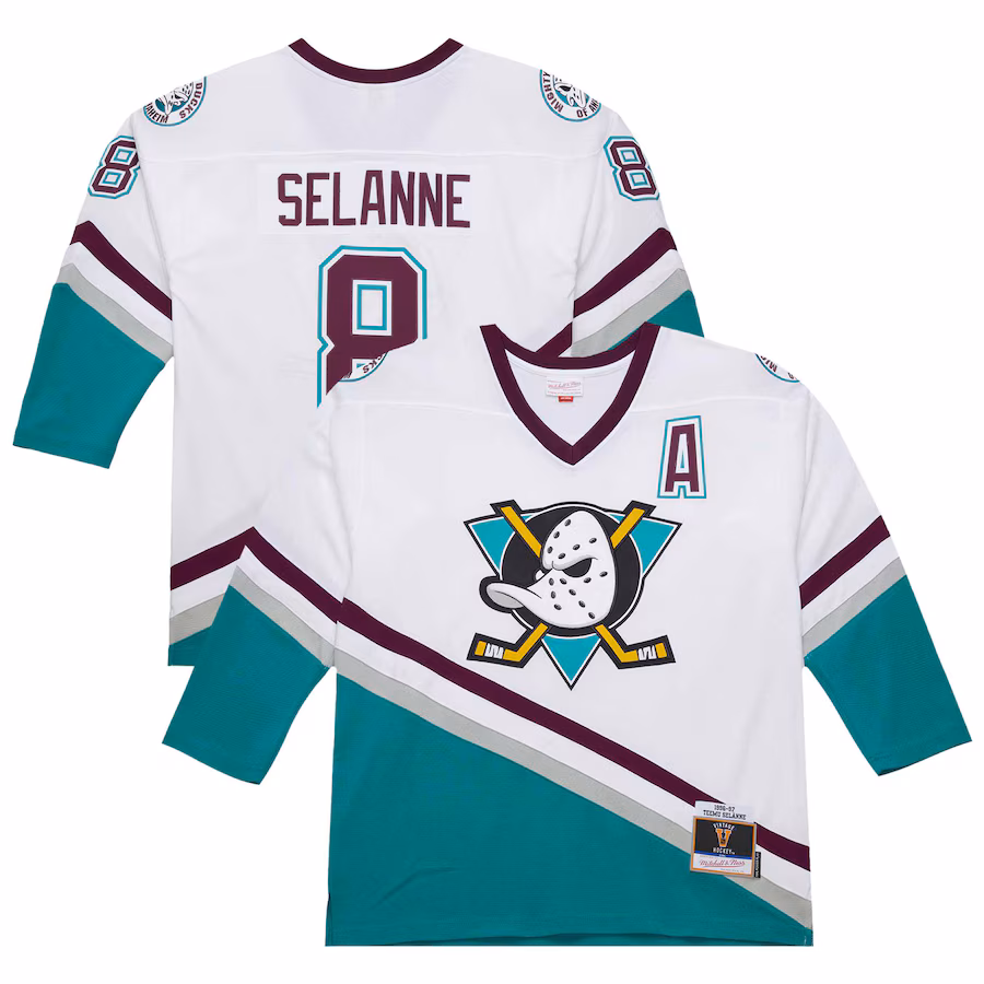 Men's Anaheim Ducks Teemu Selanne White 1996-97 Power Play Jersey