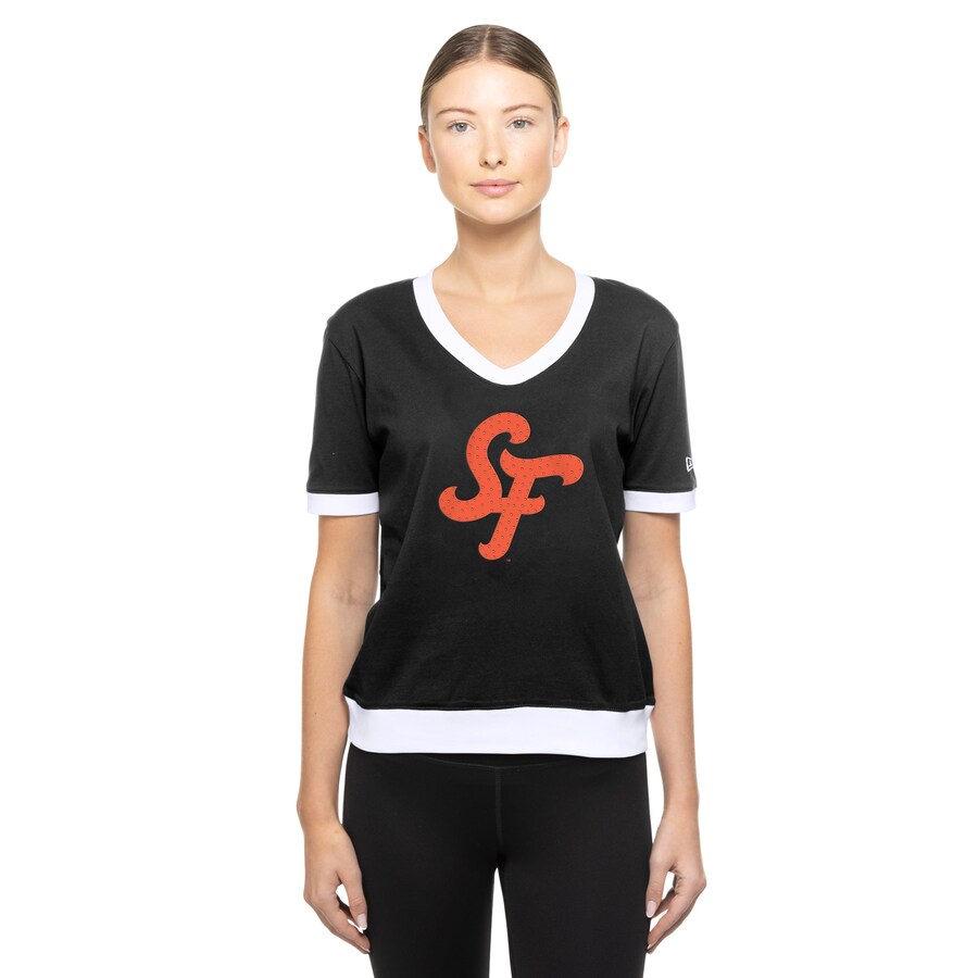 Women's San Francisco Giants New Era Black 2025 City Connect Rhinestone V-Neck T-Shirt