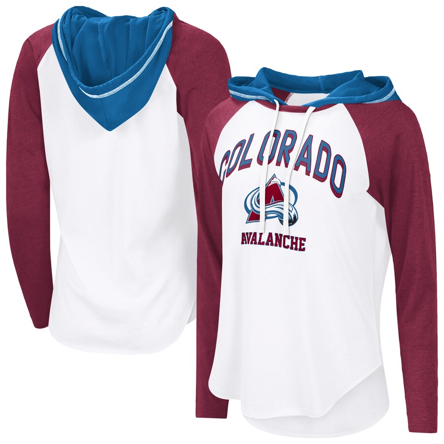 Women's Colorado Avalanche G-III 4Her by Carl Banks White VIP Raglan Long Sleeve Hoodie T-Shirt