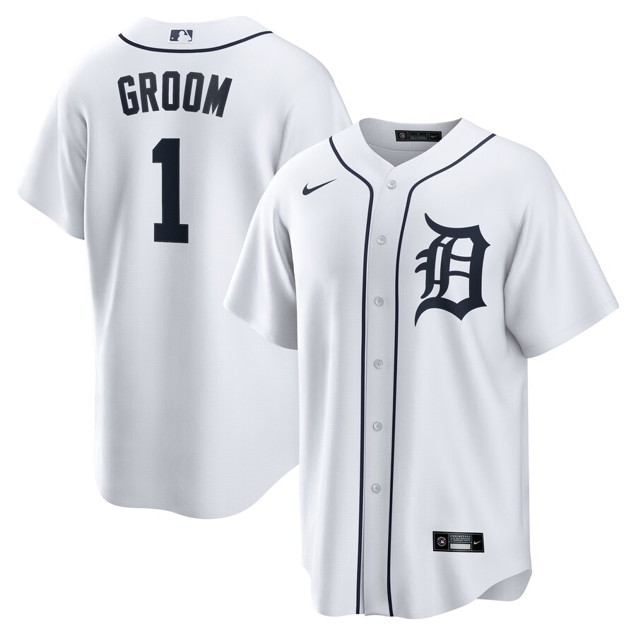 Men's Detroit Tigers Nike White #1 Groom Home Replica Jersey