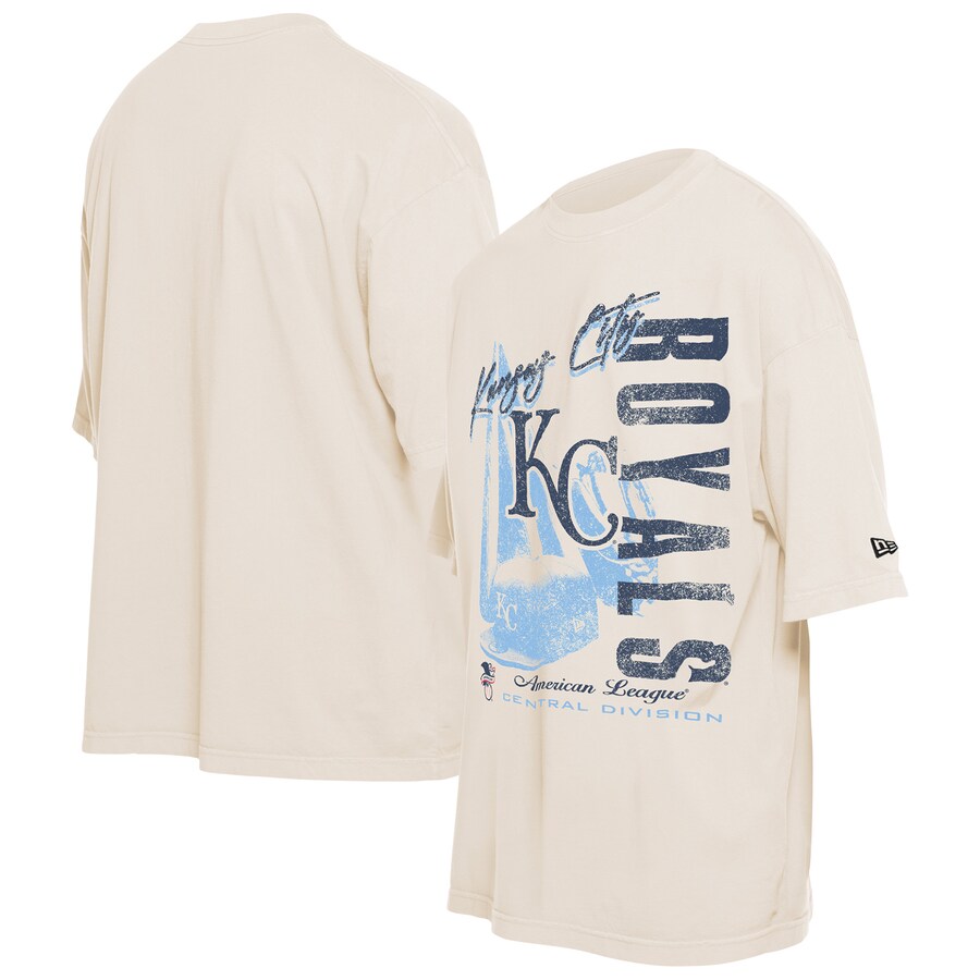 Men's Kansas City Royals New Era Cream Cooperstown Collection Oversized Throwback Distressed T-Shirt