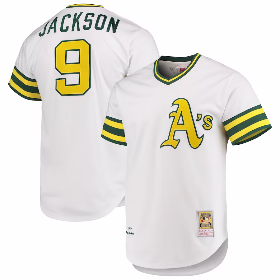 Men's Oakland Athletics Reggie Jackson Mitchell & Ness White 1972 Cooperstown Collection Authentic Jersey