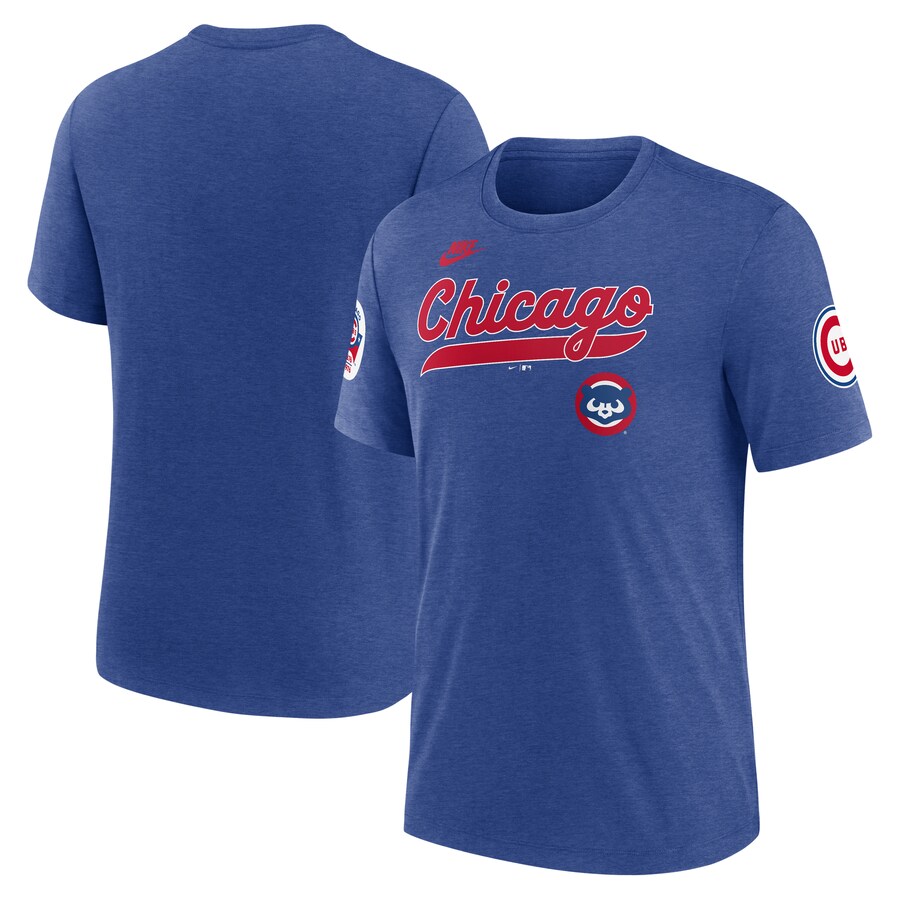 Men's Chicago Cubs Nike Heather Royal Cooperstown Collection Eras Tri-Blend T-Shirt