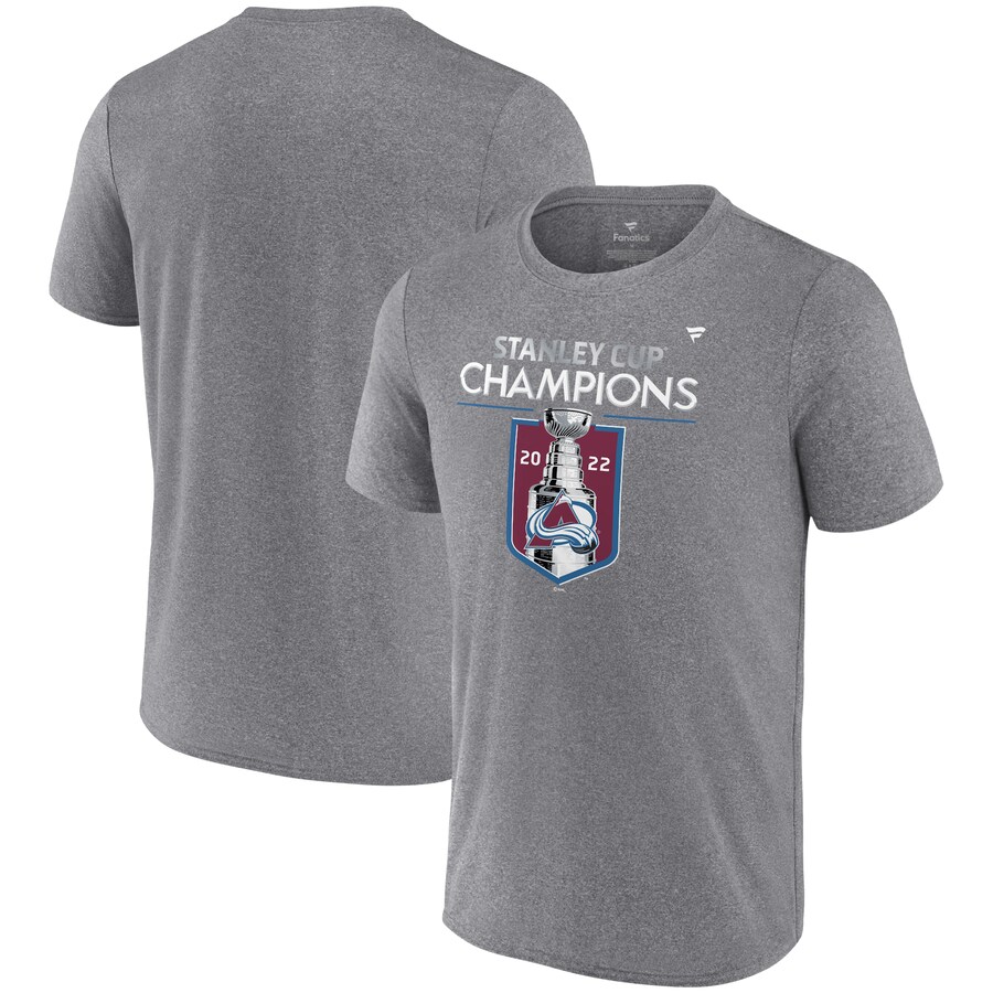 Men's Colorado Avalanche Fanatics Heathered Gray 2022 Stanley Cup Champions Locker Room Performance T-Shirt