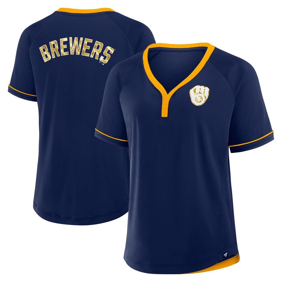 Women's Milwaukee Brewers Fanatics Navy League Diva Star Raglan V-Neck T-Shirt