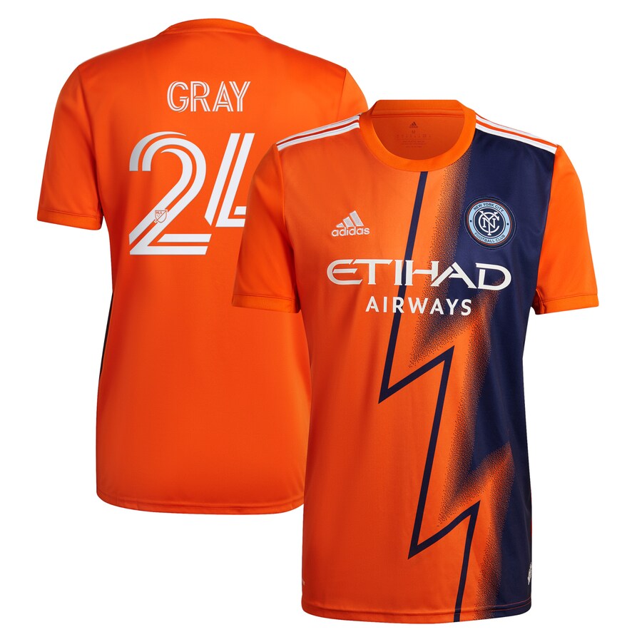 Men's New York City FC Tayvon Gray adidas Orange 2022 The Volt Kit Replica Player Jersey