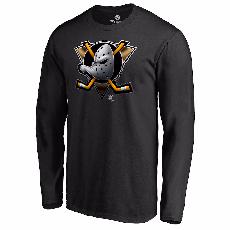 Men's Anaheim Ducks Black Midnight Mascot Long Sleeve T-Shirt