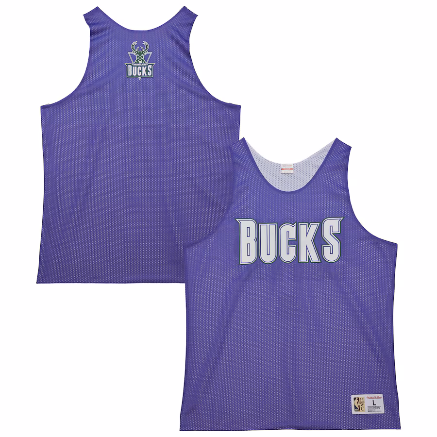 Men's Milwaukee Bucks Mitchell & Ness Purple/White Hardwood Classics Reversible Mesh Practice Jersey