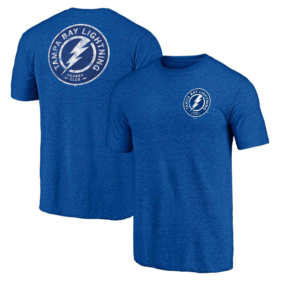 Men's Tampa Bay Lightning Fanatics Heather Blue Distressed Shoulder Patch Logo Tri-Blend T-Shirt