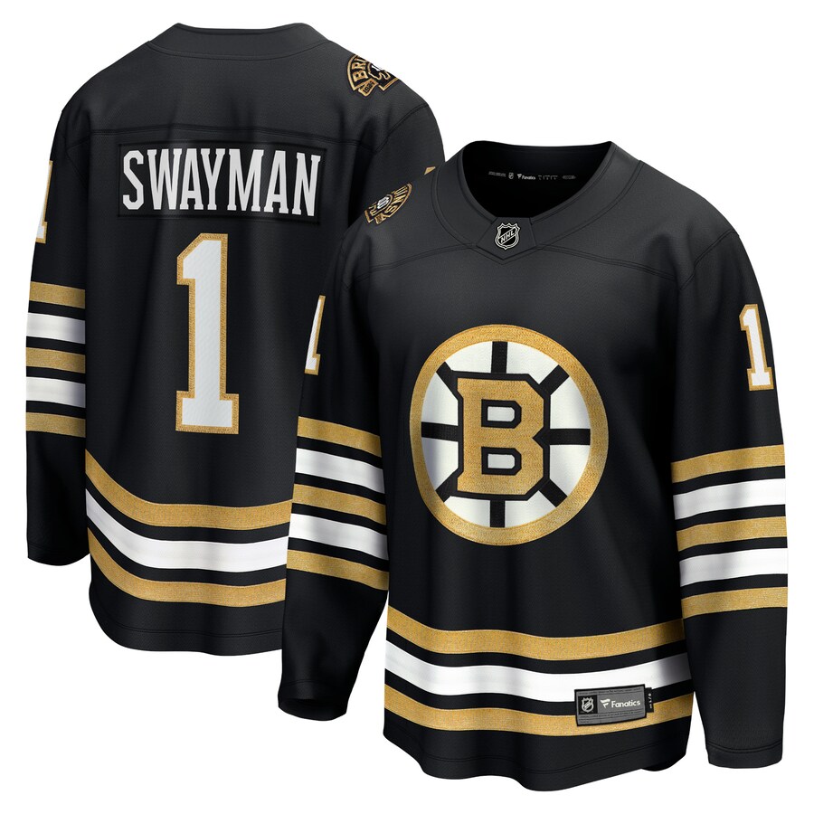 Men's Boston Bruins Jeremy Swayman Fanatics Branded Black 100th Anniversary Premier Breakaway Player Jersey