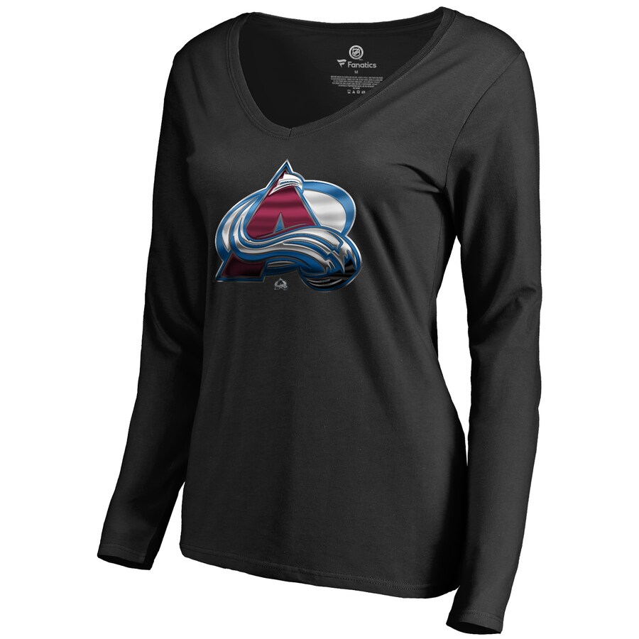 Women's Colorado Avalanche Black Midnight Mascot Long Sleeve V-Neck T-Shirt