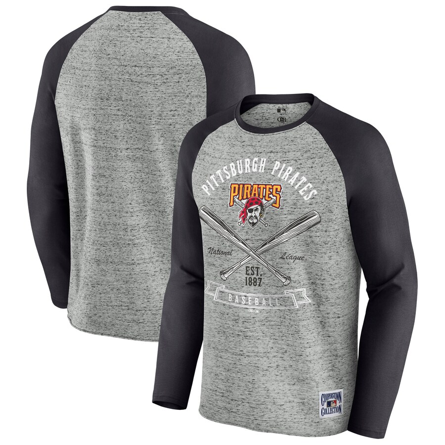 Men's Pittsburgh Pirates Darius Rucker Collection by Fanatics Heather Gray Raw Edge Raglan Long Sleeve Baseball T-Shirt